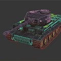 Detailed 3D Tank Model With Turret Gun Barrel And Metallic Tracks Design
