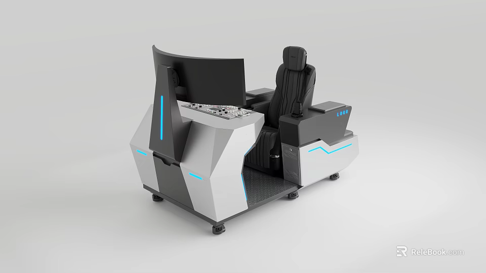 Modern Industrial Control Console With Integrated Monitor Ergonomic Seating And Blue Accents 3d model 