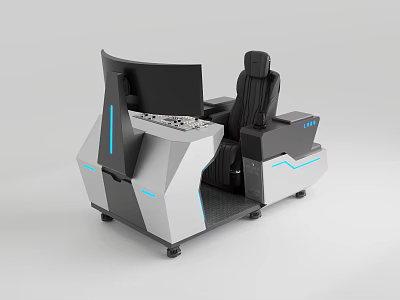 Modern Industrial Control Console With Integrated Monitor Ergonomic Seating And Blue Accents 3d model