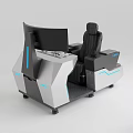 Modern Industrial Control Console With Integrated Monitor Ergonomic Seating And Blue Accents