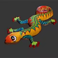 Colorful Lizard Shaped Plush Furniture Pillow With Vibrant Patterns And Red Toes