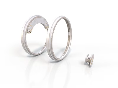 Shiny Silver Round Hoop Earring Components With Small Metal Fastener Part 3d model