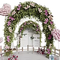 Floral Display With Flower Arch Green Leaves Pink Blooms And Heart Balloons For Wedding Backdrop
