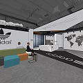 Adidas Front Desk Reception Area With Modern Design And World Map Wall 3d model