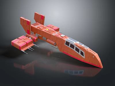 Futuristic Red Cosmic Spaceship With Modular Structure And Detailed Design Elements 3d model