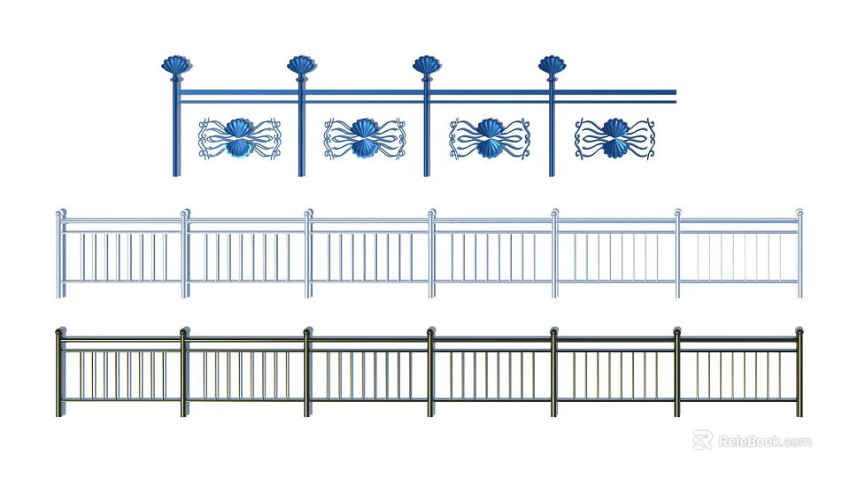 Decorative Railings With Floral Patterns And Different Color Options Blue White Black 3d model 