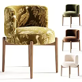 Elegant Single Chair with Green Bird Leaf Pattern Fabric and Walnut Wooden Legs