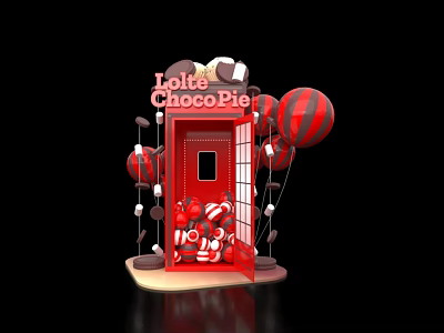 Lotte ChocoPie Display Setup With Red Door And Red White Balloons Decoration 3d model