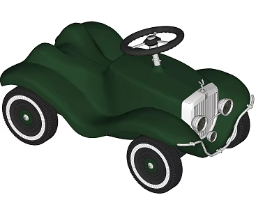 Green Vintage Style Children's Toy Car with Steering Wheel and Classic Headlights 3d model