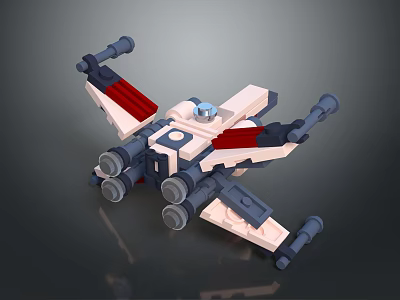 Lego Starfighter Model With Red White Blue Wings Engines And Cannons 3d model