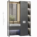 Modern Bathroom Vanity Design With Wooden Cabinet Mirror LED Lighting And Stone Countertop