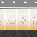 Transparent Glass Partitions With Question Marks Speech Bubbles Light Bulb Icons Yellow Floor White Lights
