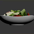 Fresh Salad with Green Lettuce Red Tomatoes Purple Radicchio and White Cheese in White Bowl