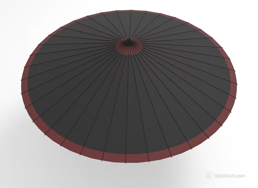 Black And Red Traditional Umbrella With Circular Frame And Ribbed Design 3d model 