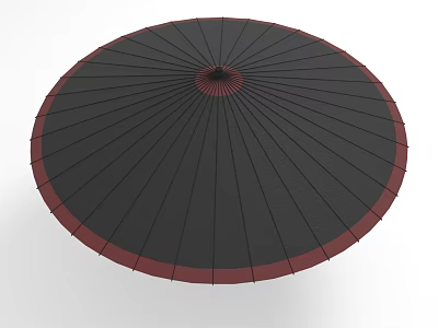 Black And Red Traditional Umbrella With Circular Frame And Ribbed Design 3d model