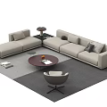 Light Gray L shaped Sofa Set with Side Table Round Coffee Table Accent Chair and Rug 3d model