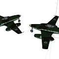 Two Green Camouflage Fighter Jets With Insignia Displayed Side By Side 3d model
