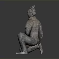 Ancient Chinese Terracotta Army Sculpture in Kneeling Posture with Detailed Carving