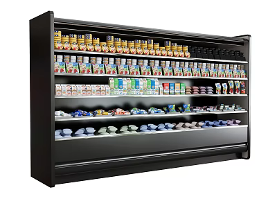 Commercial Display Freezer With Multiple Shelves Stocked Various Beverages And Food Products 3d model