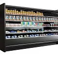 Commercial Display Freezer With Multiple Shelves Stocked Various Beverages And Food Products