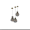 Modern Glass Chandelier Lighting Design With Gold Accents Visible Bulbs And Various Shapes