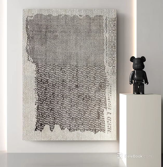Modern Minimalist Living Room Square Rug With Woven Texture And Decorative Figurine 3d model 