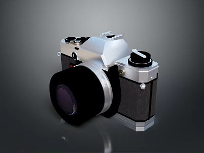Vintage Electronic Camera With Silver And Black Design And Classic Lens 3d model