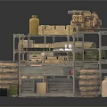 Military Storage Shelves With Wooden Crates Ammo Boxes And Barrels