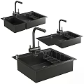 Black Kitchen Sinks With Faucets And Drying Racks In Different Styles 3d model