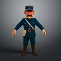 Cartoon Police Officer Character In Blue Uniform With Hat Mustache And Brown Boots