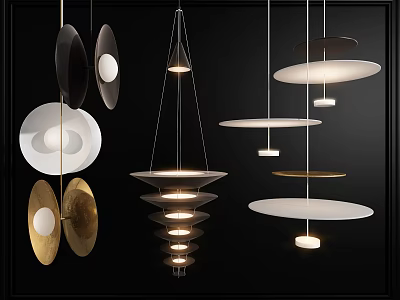 Modern Chandeliers with Disc Shaped and Layered Designs in Gold Black White Hanging 3d model
