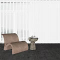 Modern Interior With White Vertical Blinds Brown Chair And Small Round Table 3d model