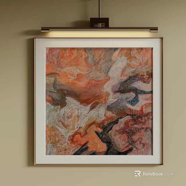 Abstract Oil Painting With Colorful Orange Red White Textures In Framed Wall Art 3d model 