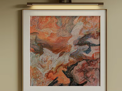 Abstract Oil Painting With Colorful Orange Red White Textures In Framed Wall Art 3d model