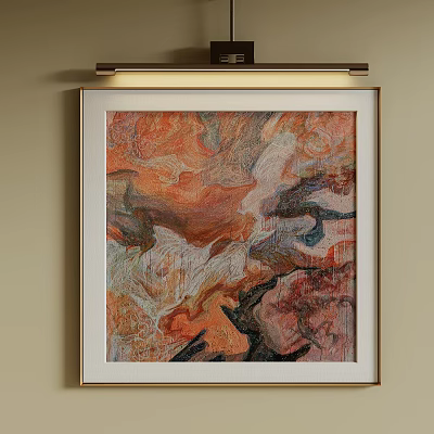 Abstract Oil Painting With Colorful Orange Red White Textures In Framed Wall Art 3d model
