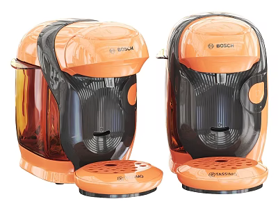 Orange BOSCH and BRAUN Kitchen Coffee Makers with Transparent Parts and Base 3d model