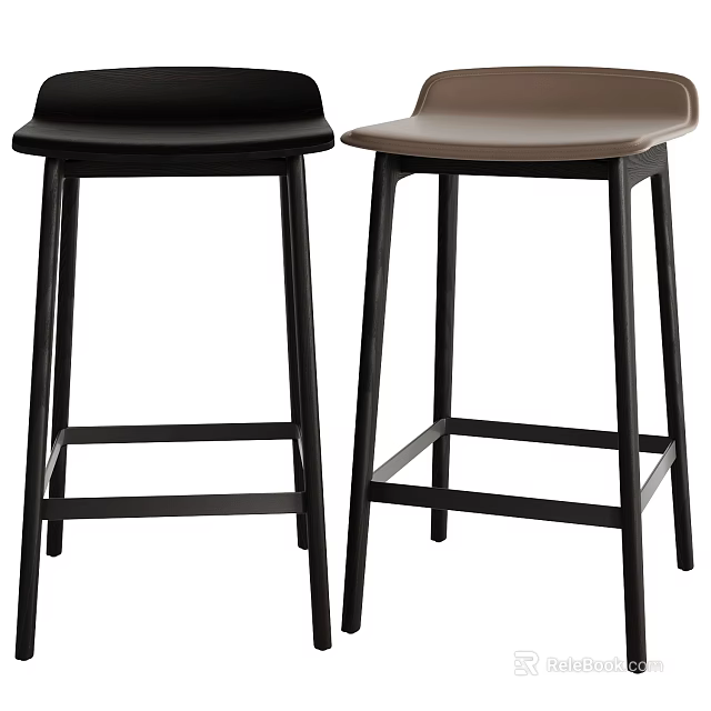 Modern Minimalist Bar Stools With Backrest And Black Solid Wood Legs For Home Kitchen Use 3d model 