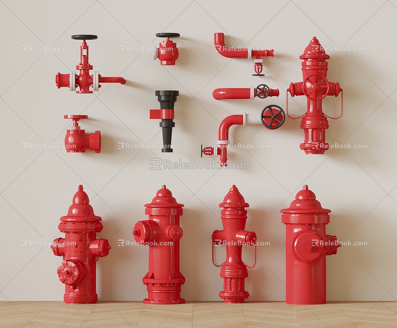 Fire hydrant fire pipe valve fire fighting equipment 3d model