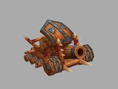Medieval Wooden Siege Cart Game Character With Spikes Skull Emblem And Wheels 3d model