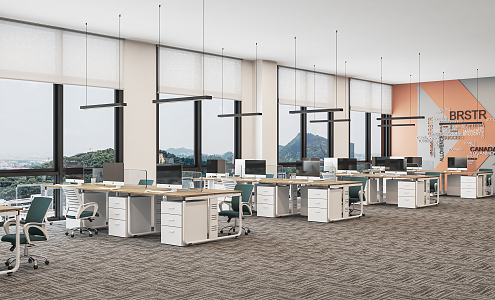 modern public office area open-plan office staff office area aisle office desk chair office card holder 3d model