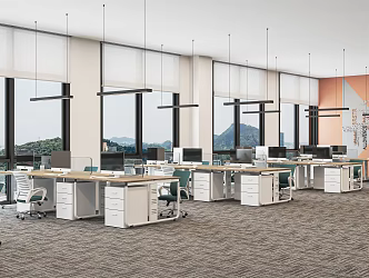 modern public office area open-plan office staff office area aisle office desk chair office card holder 3d model