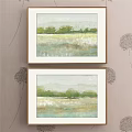 Two Framed Landscape Paintings Featuring Green Trees And Soft Earthy Tones On Wall