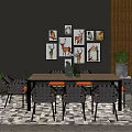 Modern Dining Table Set With Gray Chairs Animal Wall Art And Green Plants