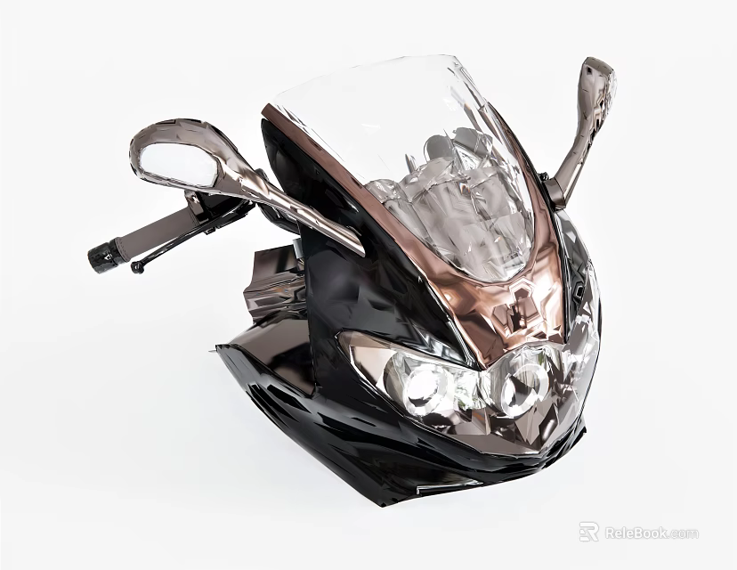 Stylish Modern Motorcycle Front Design With Windshield Headlights And Rearview Mirrors 3d model 