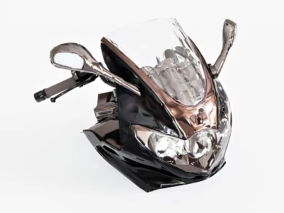 Stylish Modern Motorcycle Front Design With Windshield Headlights And Rearview Mirrors 3d model