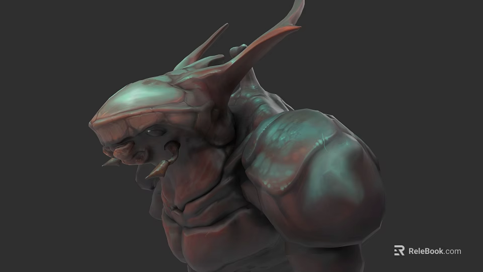 3D Armored Insect Creature Character With Horned Head And Muscular Body 3d model 