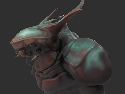 3D Armored Insect Creature Character With Horned Head And Muscular Body 3d model