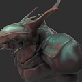 3D Armored Insect Creature Character With Horned Head And Muscular Body