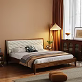 Modern Double Bed with Upholstered Headboard Floor Lamp and Decorative Pillows 3d model