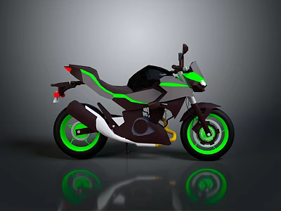 Modern Sporty Motorcycle With Green Accents Sleek Design And Green Wheels 3d model
